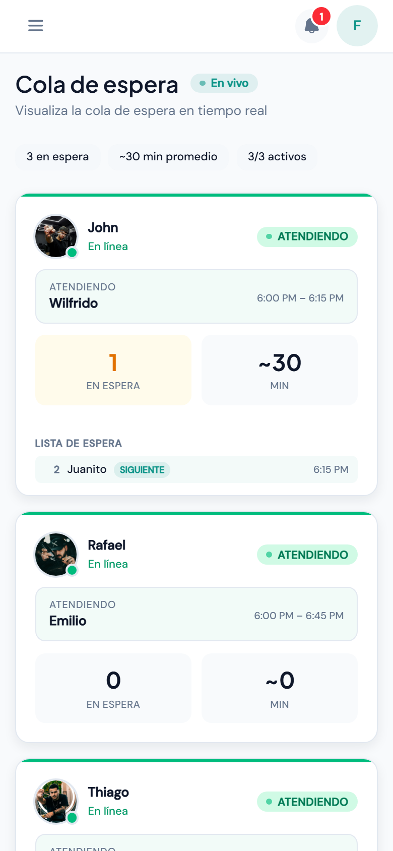 Vista mobile real de la experiencia de citas